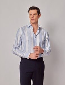 Slim Fit Blue & White Stripe Jacquard Curtis Shirt
