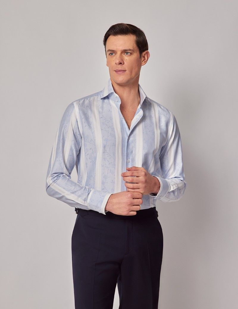 Slim Fit Blue & White Stripe Jacquard Curtis Shirt