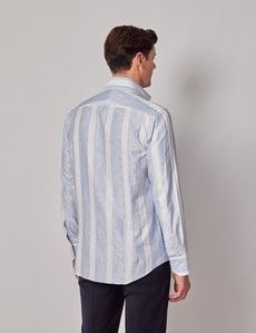Slim Fit Blue & White Stripe Jacquard Curtis Shirt
