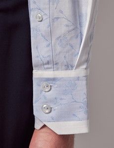 Slim Fit Blue & White Stripe Jacquard Curtis Shirt