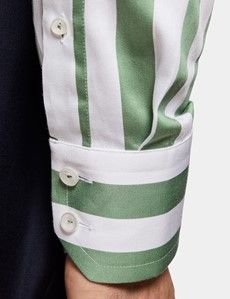Slim Fit Green & White Large Bengal Stripe Curtis Shirt
