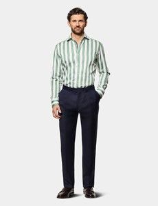 Slim Fit Green & White Large Bengal Stripe Curtis Shirt