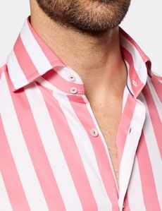 Slim Fit Coral & White Large Bengal Stripe Curtis Shirt