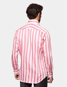 Slim Fit Coral & White Large Bengal Stripe Curtis Shirt
