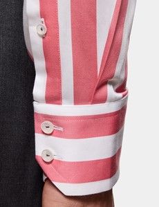 Slim Fit Coral & White Large Bengal Stripe Curtis Shirt