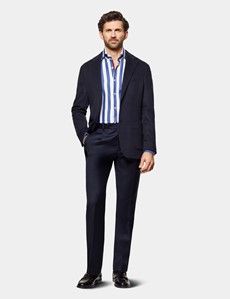 Slim Fit Navy & White Large Bengal Stripe Curtis Shirt