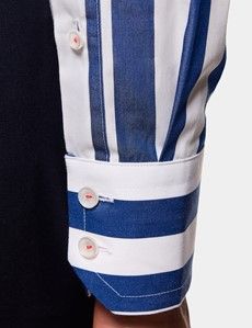Slim Fit Navy & White Large Bengal Stripe Curtis Shirt