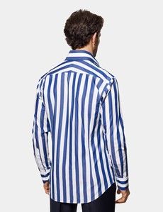 Slim Fit Navy & White Large Bengal Stripe Curtis Shirt