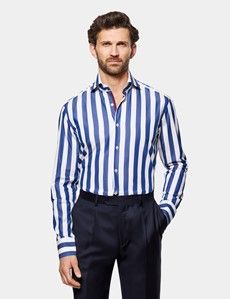 Slim Fit Navy & White Large Bengal Stripe Curtis Shirt