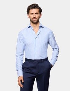 Slim Fit Blue & White Stripe Jacquard Curtis Shirt