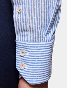 Slim Fit Blue & White Stripe Jacquard Curtis Shirt