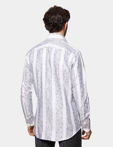 Slim Fit Grey & White Stripe Jacquard Curtis Shirt