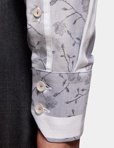 Slim Fit Grey & White Stripe Jacquard Curtis Shirt