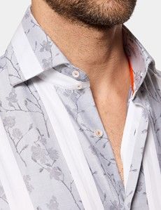Slim Fit Grey & White Stripe Jacquard Curtis Shirt