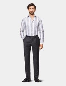 Slim Fit Grey & White Stripe Jacquard Curtis Shirt