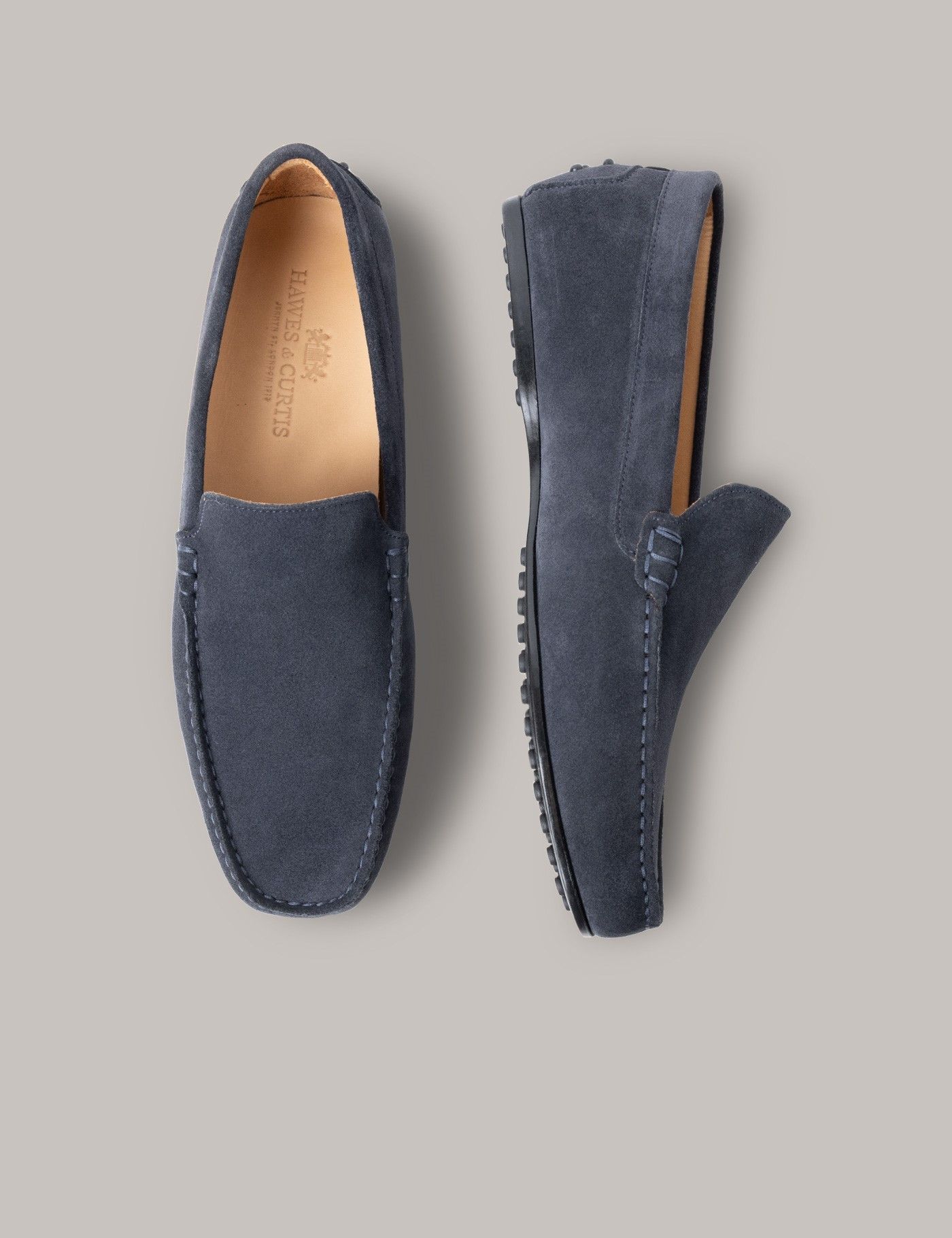 Men s Navy Suede Driver Shoes Hawes Curtis