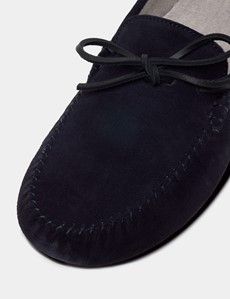 Navy Moccasin Slippers