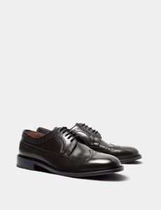 Black Leather Wingtip Brogue Shoe-preview1
