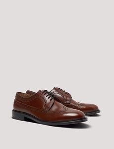 Tan Leather Wingtip Brogue Shoe-preview1