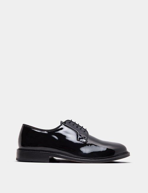 Black Italian Patent Leather Derby Dress Shoe