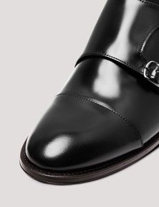 Black Leather Double Monk Strap Shoe-preview5