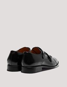 Black Leather Double Monk Strap Shoe-preview3