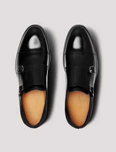 Black Leather Double Monk Strap Shoe-preview4