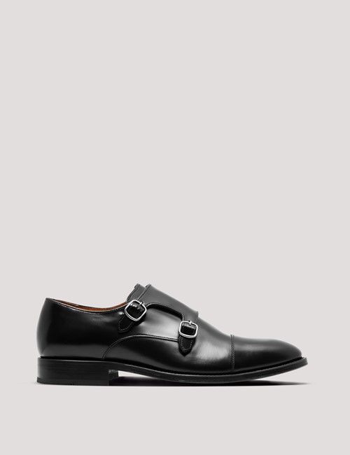 Black Leather Double Monk Strap Shoe