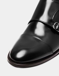 Black Leather Double Monk Strap Shoe-preview5