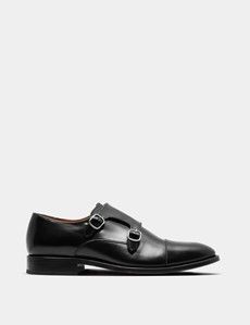 Black Leather Double Monk Strap Shoe