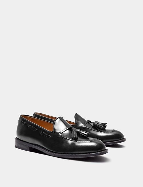 Black Leather Tassel Loafer-preview