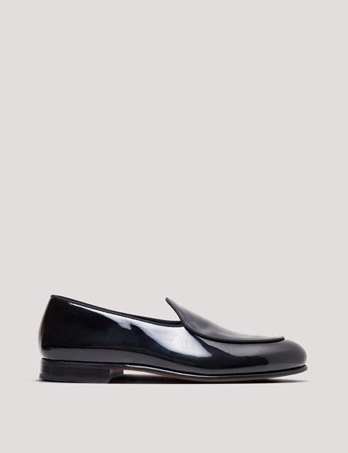 Black Italian Patent Leather Belgian Loafer