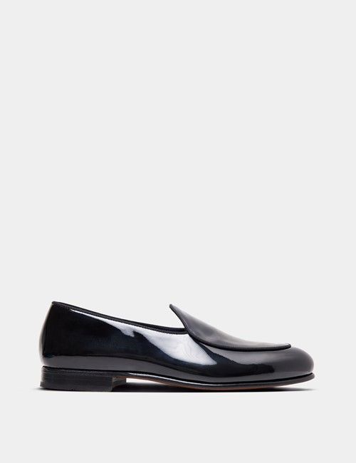 Black Italian Patent Leather Belgian Loafer