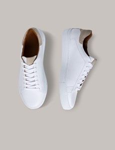 White & Beige Leather Sneakers-preview3