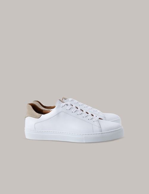 White & Beige Leather Sneakers