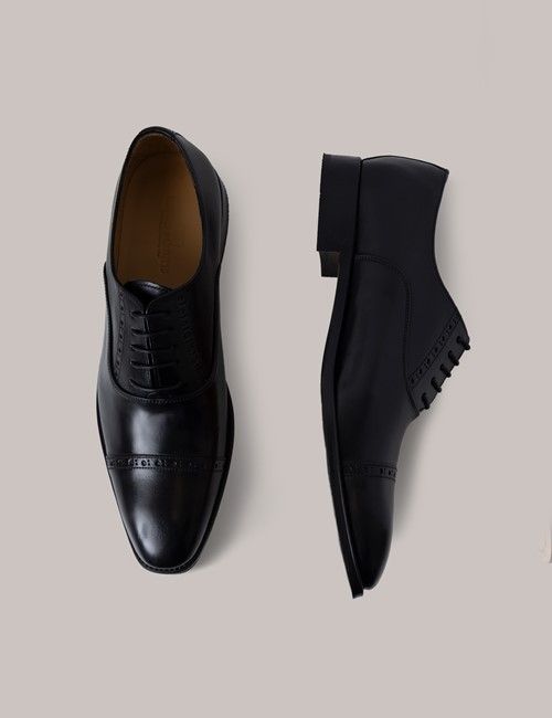 Black Leather Semi Brogue Shoe