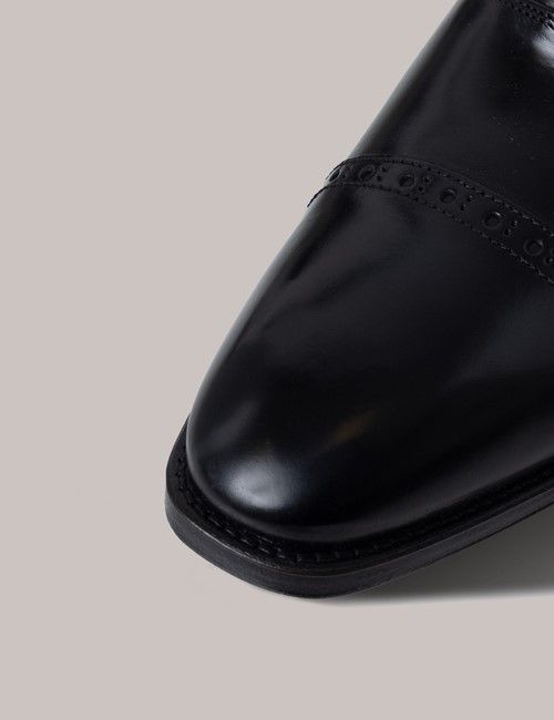 Black Leather Semi Brogue Shoe-preview