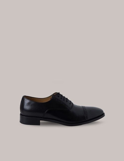Black Leather Semi Brogue Shoe