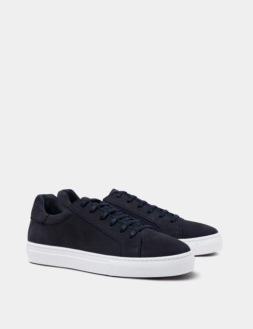 Navy Nubuck Leather Trainer-preview