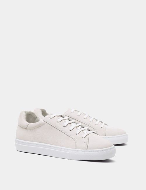 White Nubuck Leather Trainer-preview