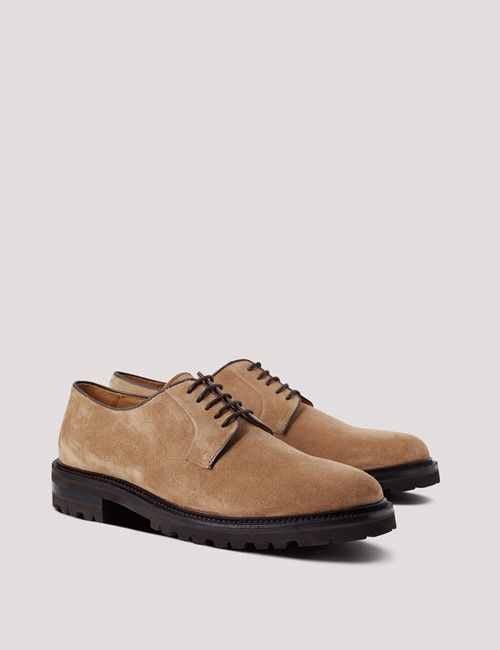 Beige Italian Suede Chunky Derby Shoe-preview
