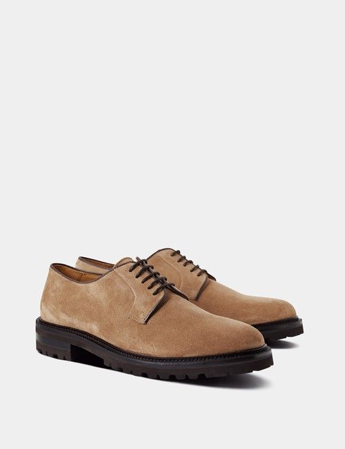 Beige Italian Suede Chunky Derby Shoe-preview