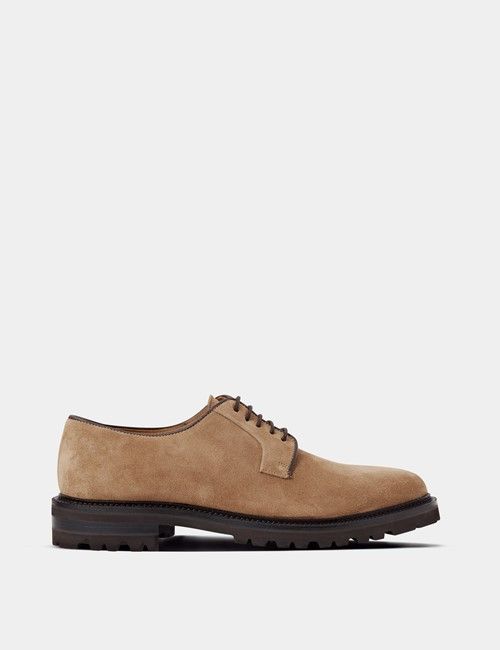 Beige Italian Suede Chunky Derby Shoe