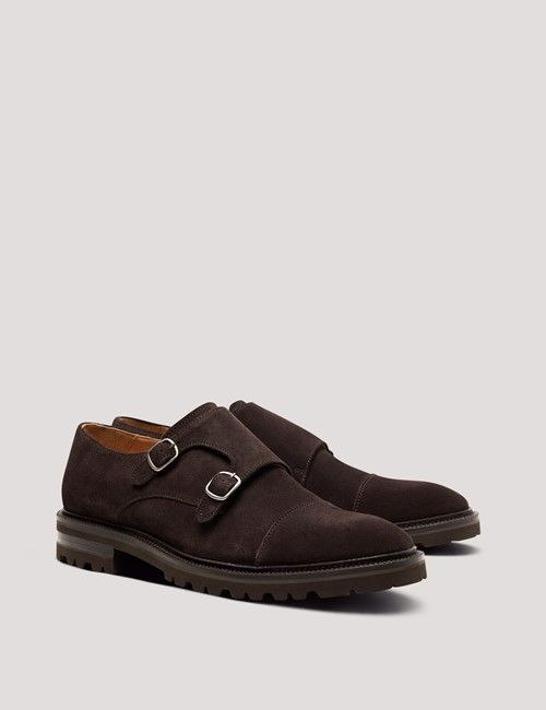 Brown Italian Suede Chunky Monk Strap Shoe-preview