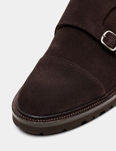 Brown Italian Suede Chunky Monk Strap Shoe-preview5
