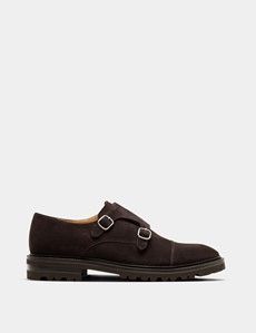 Brown Italian Suede Chunky Monk Strap Shoe