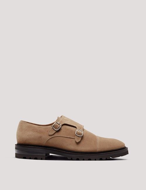 Beige Italian Suede Chunky Monk Strap Shoe