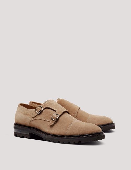 Beige Italian Suede Chunky Monk Strap Shoe-preview