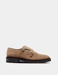 Beige Italian Suede Chunky Monk Strap Shoe