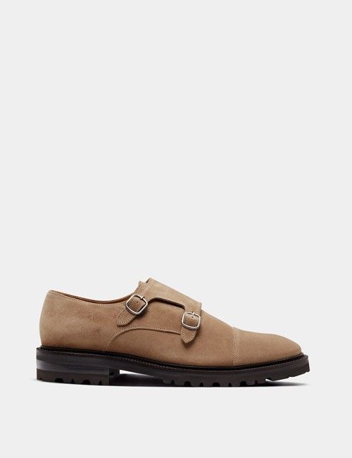 Beige Italian Suede Chunky Monk Strap Shoe